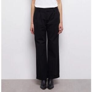 The Kooples Wide Leg Pant 100% Cotton Pleated Front Trousers Black NWT M FR8